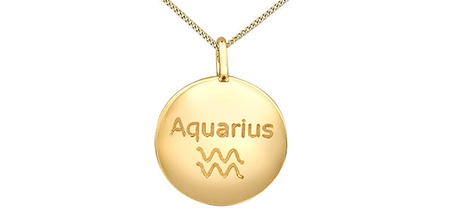 10K Yellow Gold 0.01cttw Diamond Aquarius Pendant, 18&quot;