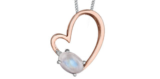 Seguimiento: colgante en forma de corazón de oro blanco y rosa de 10 quilates con piedra lunar genuina de 0,60 quilates y diamante de 0,03 quilates, 18"