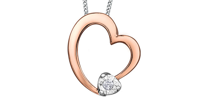 10K Rose &amp; White Gold 0.01cttw Diamond Heart Pendant, 18&quot;