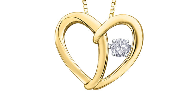 10K Yellow Gold 0.09cttw Canadian Diamond Heart Pulse Pendant, 18&quot;