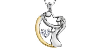 Colgante de plata de ley y oro amarillo de 10 quilates con circonita blanca de 4 mm y diamante de 0,003 quilates, 18 pulgadas