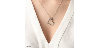 Colgante de doble corazón con diamantes de 0,02 quilates en plata de ley y oro rosa de 10 quilates, 18"