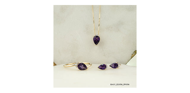 10K Yellow Gold Amethyst and Diamond Pendant, 18&quot;