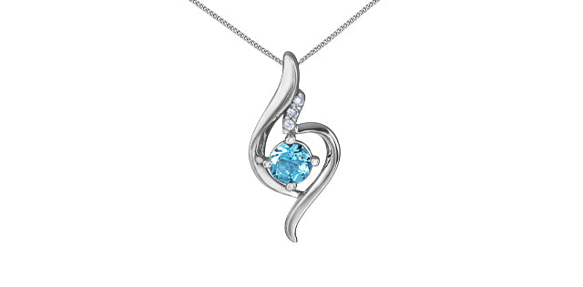 10K White Gold 5mm Blue Topaz and 0.03cttw Diamond Necklace - 18 Inches