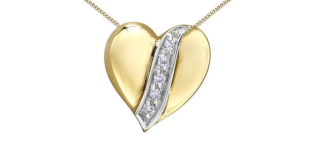 10K Yellow Gold 0.04cttw Diamond Heart Pendant, 18&quot;