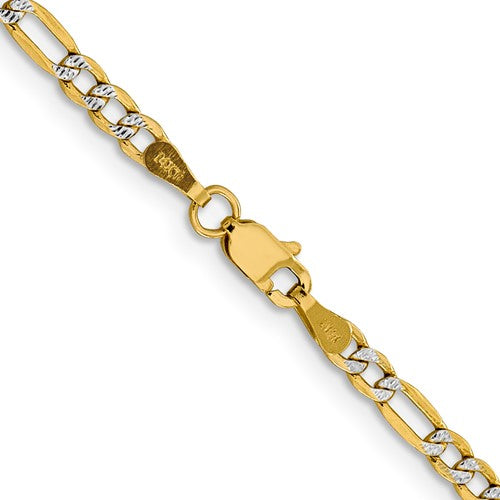 14K 3.2mm Semi-Solid with Rhodium Pavé Figaro with Lobster Clasp Chain