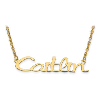 Gold name necklace with 'Caitlin' on a white background