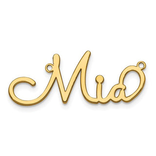Gold pendant with 'Mia' engraved on a white background