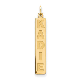 Gold pendant with 'KADIE' engraved on a white background