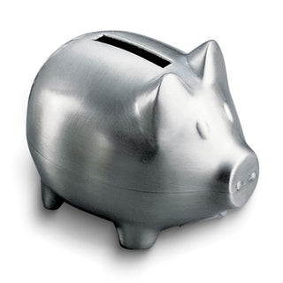 Silver piggy bank on a white background