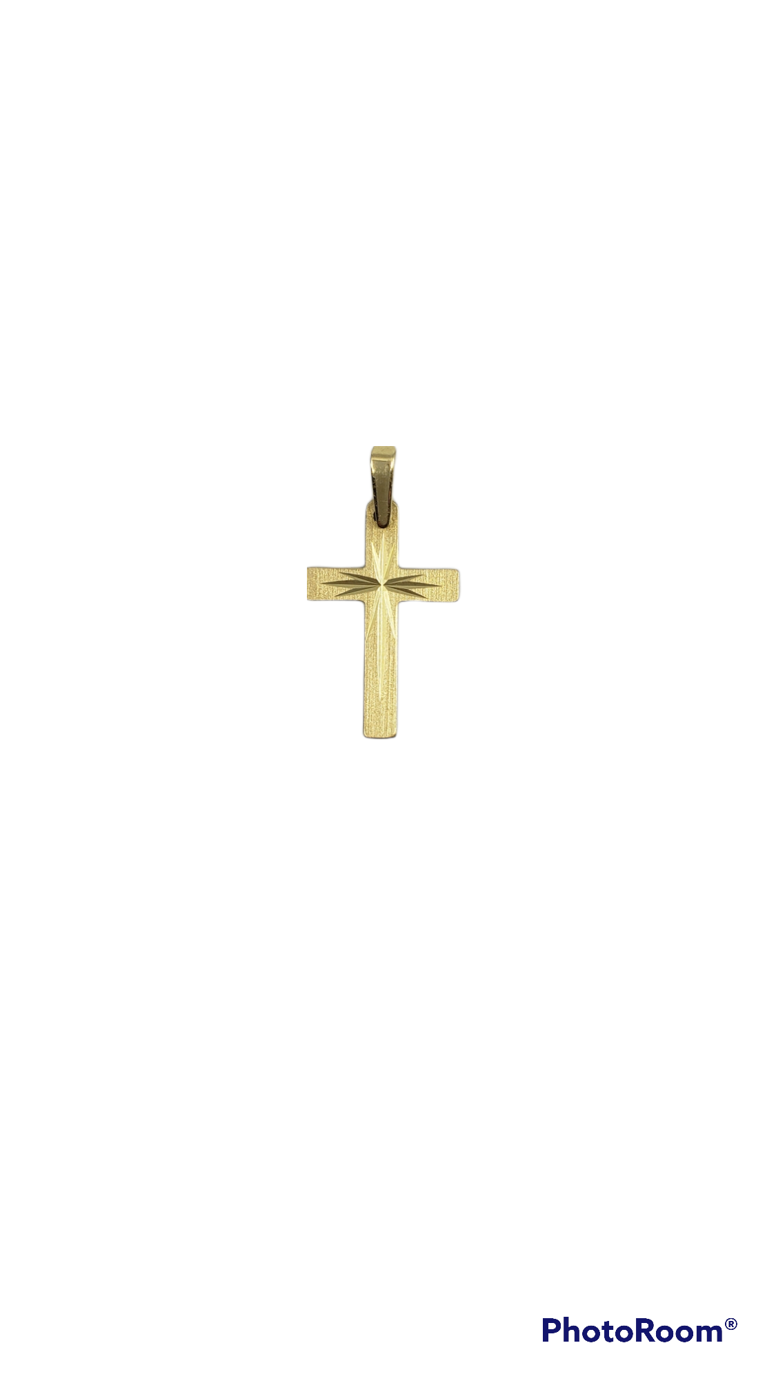 10K Yellow Gold with Etched Center Cross Charm - 16mm x 10mm