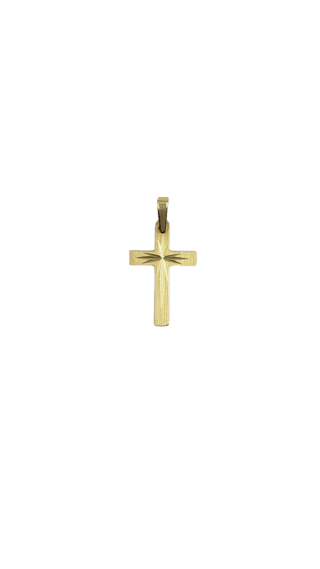 10K Yellow Gold with Etched Center Cross Charm - 19mm x 12mm