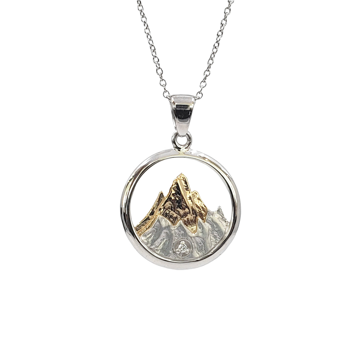925 Sterling Silver and Gold Plated 0.015cttw Canadian Diamond Mountain Pendant