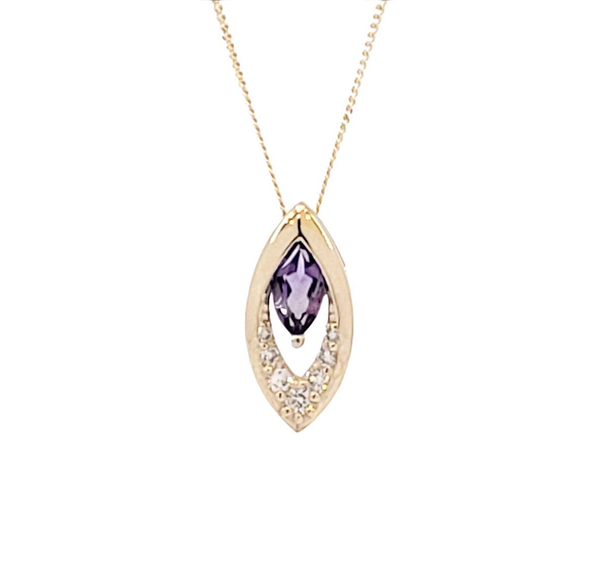 10K Yellow Gold Amethyst and Diamond Pendant, 18&quot;