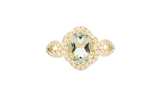 Anillo de oro amarillo de 10 quilates con prasiolita / amatista verde y diamantes