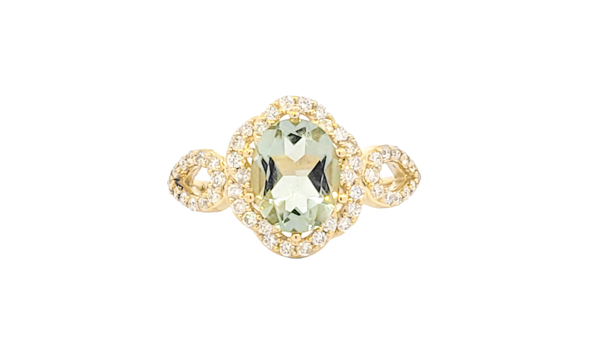 10K Yellow Gold Prasiolite / Green Amethyst and Diamond Ring