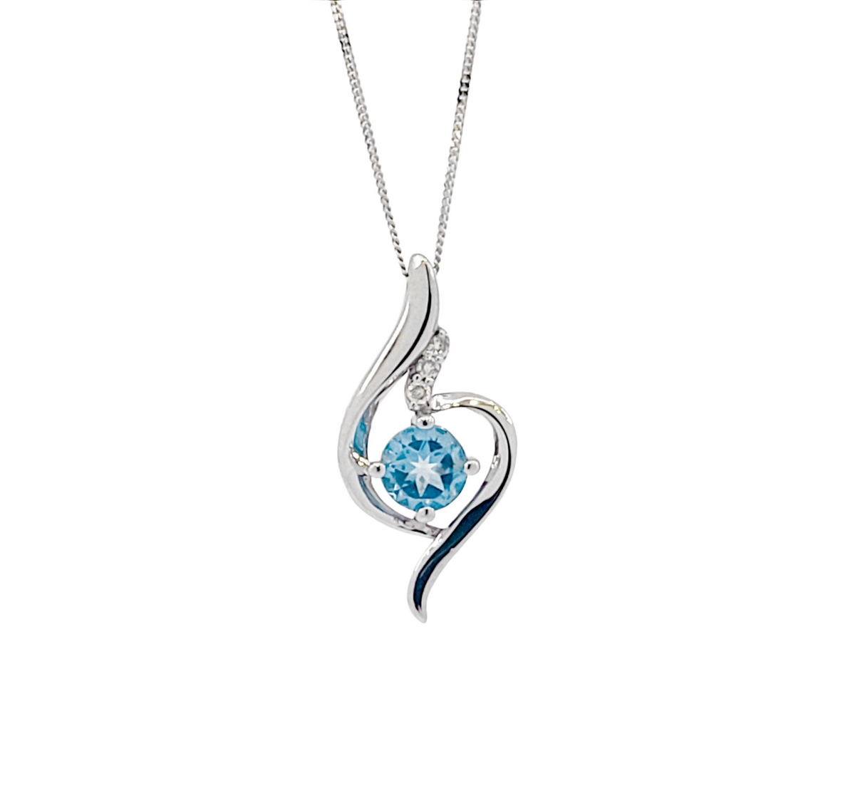 10K White Gold 5mm Blue Topaz and 0.03cttw Diamond Necklace - 18 Inches