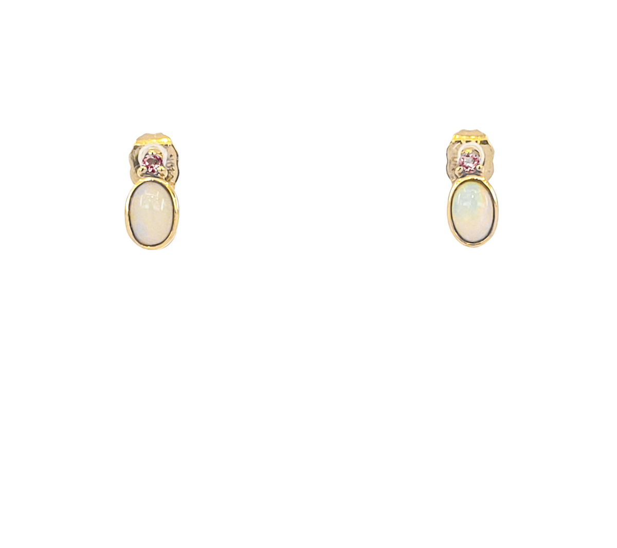 10K Opal and Pink Tourmaline Earrings
