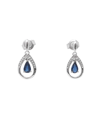 Aretes de diamantes y zafiros en oro blanco de 10 quilates
