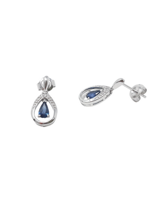 Aretes de diamantes y zafiros en oro blanco de 10 quilates
