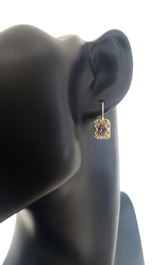 10K Yellow Gold 6x4mm Oval Cut Created Alexandrite and 0.045cttw Diamond Dangle Earrings with Euro Backs