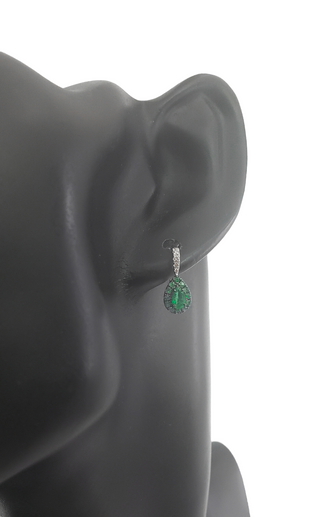 10K White Gold 0.60cttw Emerald and 0.06cttw Diamond Halo Lever Back Earrings