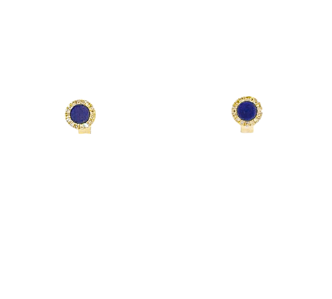 14K Yellow Gold 0.12cttw Lapis Lazuli and 0.09cttw Diamond Halo Stud Earrings
