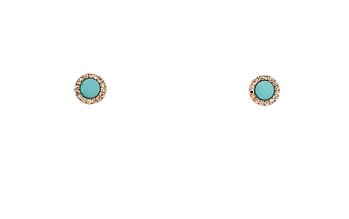 14K Rose Gold 0.12cttw Turquoise and 0.09cttw Diamond Earrings