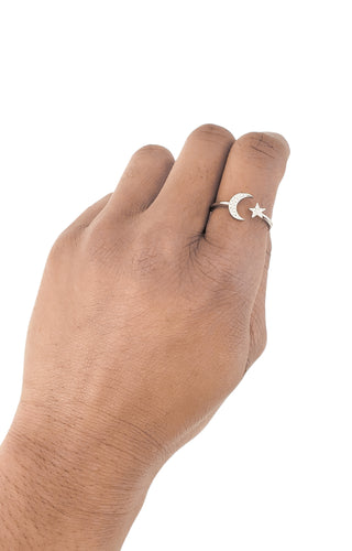 14K White Gold 0.05cttw Diamond Moon & Star Ring, size 6.5