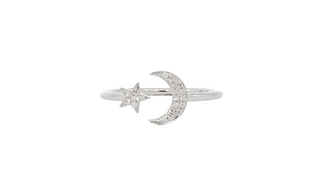 14K White Gold 0.05cttw Diamond Moon & Star Ring, size 6.5