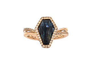 Anillo de oro rosa de 14 quilates con topacio azul de 2,06 quilates y halo de diamantes de 0,17 quilates - Tamaño 6,5