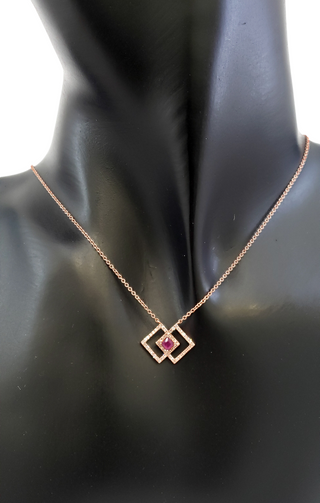 Collar de diamantes y rubíes en oro rosa de 14 quilates, 18 "