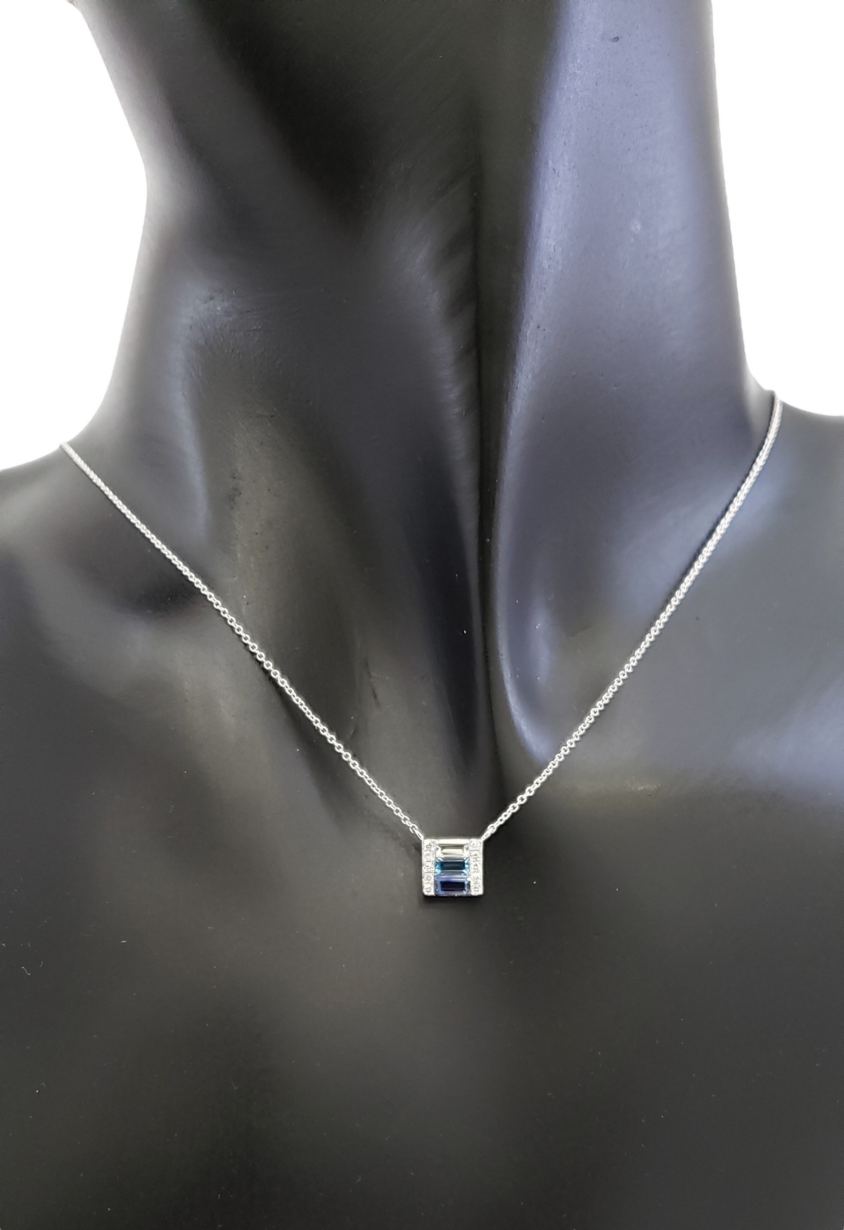 14K White Gold Blue Sapphire, Blue Topaz and White Topaz and Diamond Necklace, 18&quot;