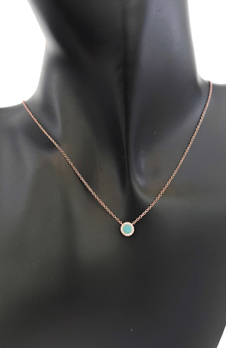Collar de oro rosa de 14 quilates con turquesa de 0,18 quilates y diamantes de 0,04 quilates, 18"