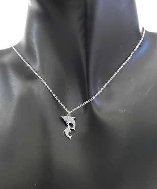 Colgante de mamá y pantorrilla con diamantes y zafiro de 0,12 quilates en oro blanco de 14 quilates, 18"