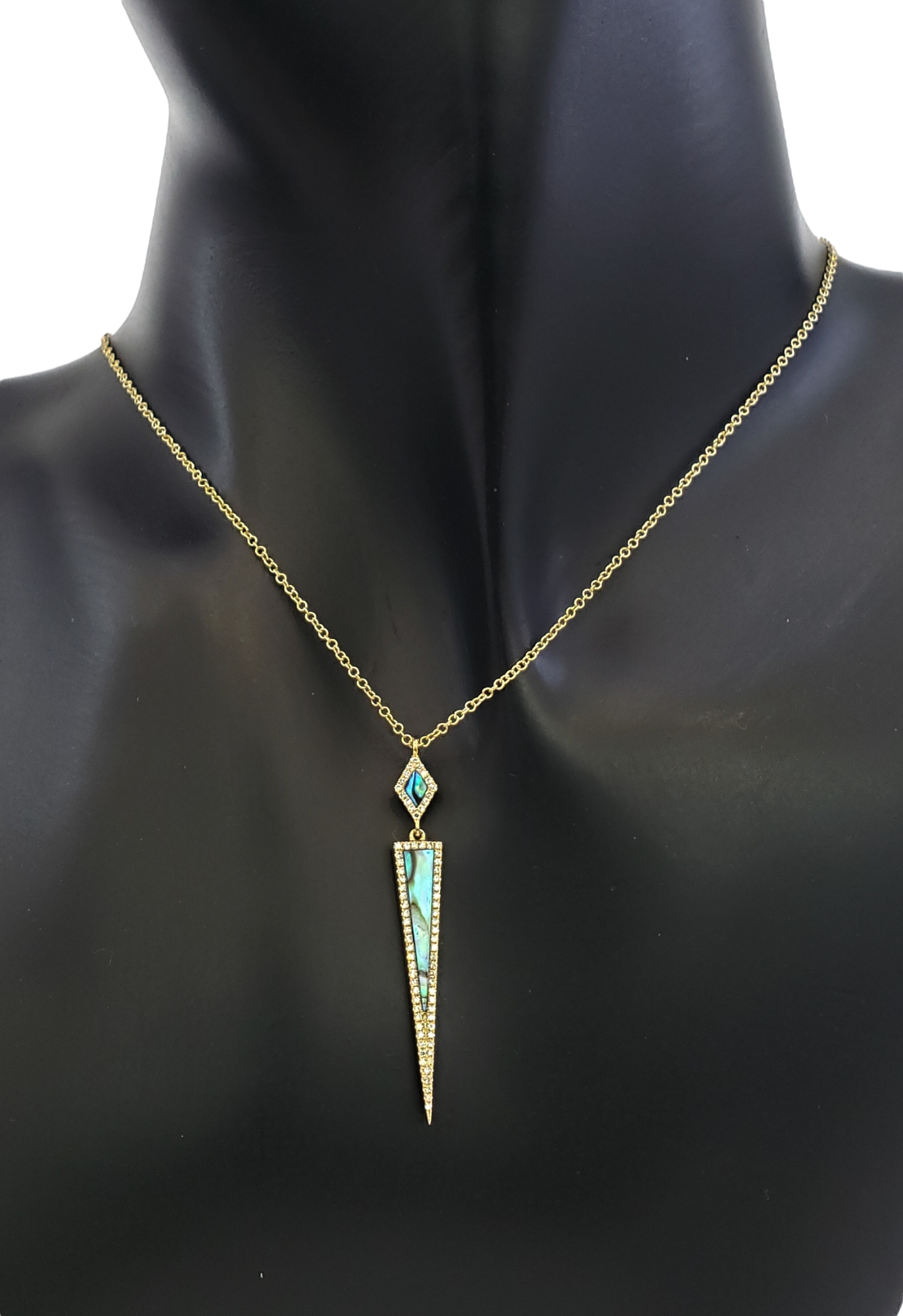 14K Yellow Gold Abalone Shell and 0.17cttw Diamond Necklace, 18"