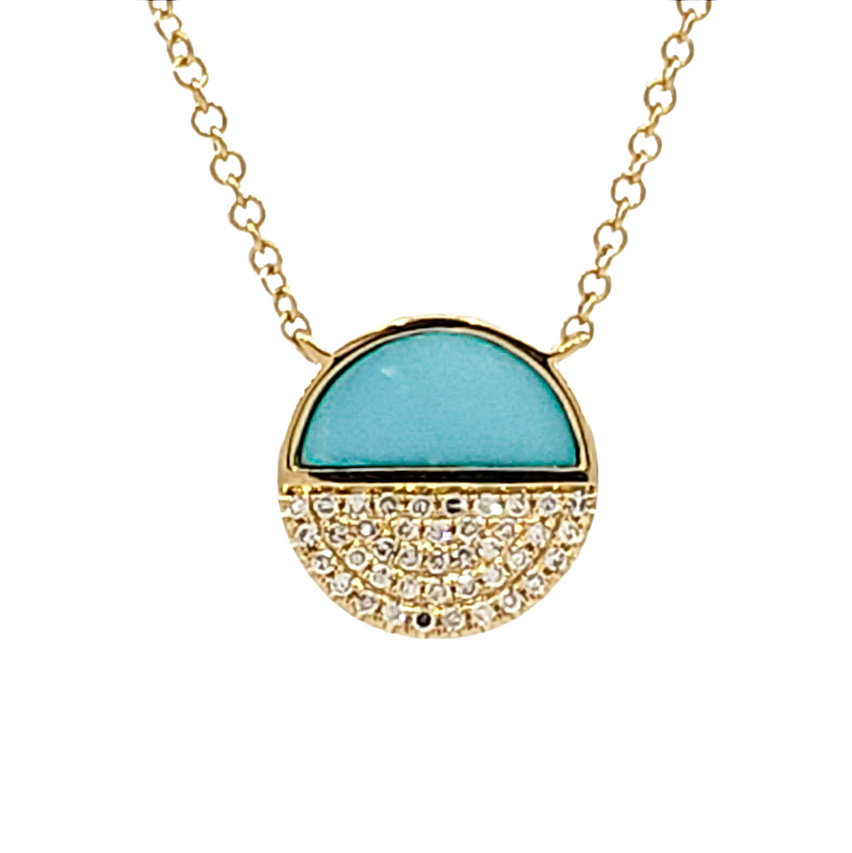14K Yellow Gold 0.48cttw Turquoise and 0.08cttw Diamond Necklace, 18&quot;