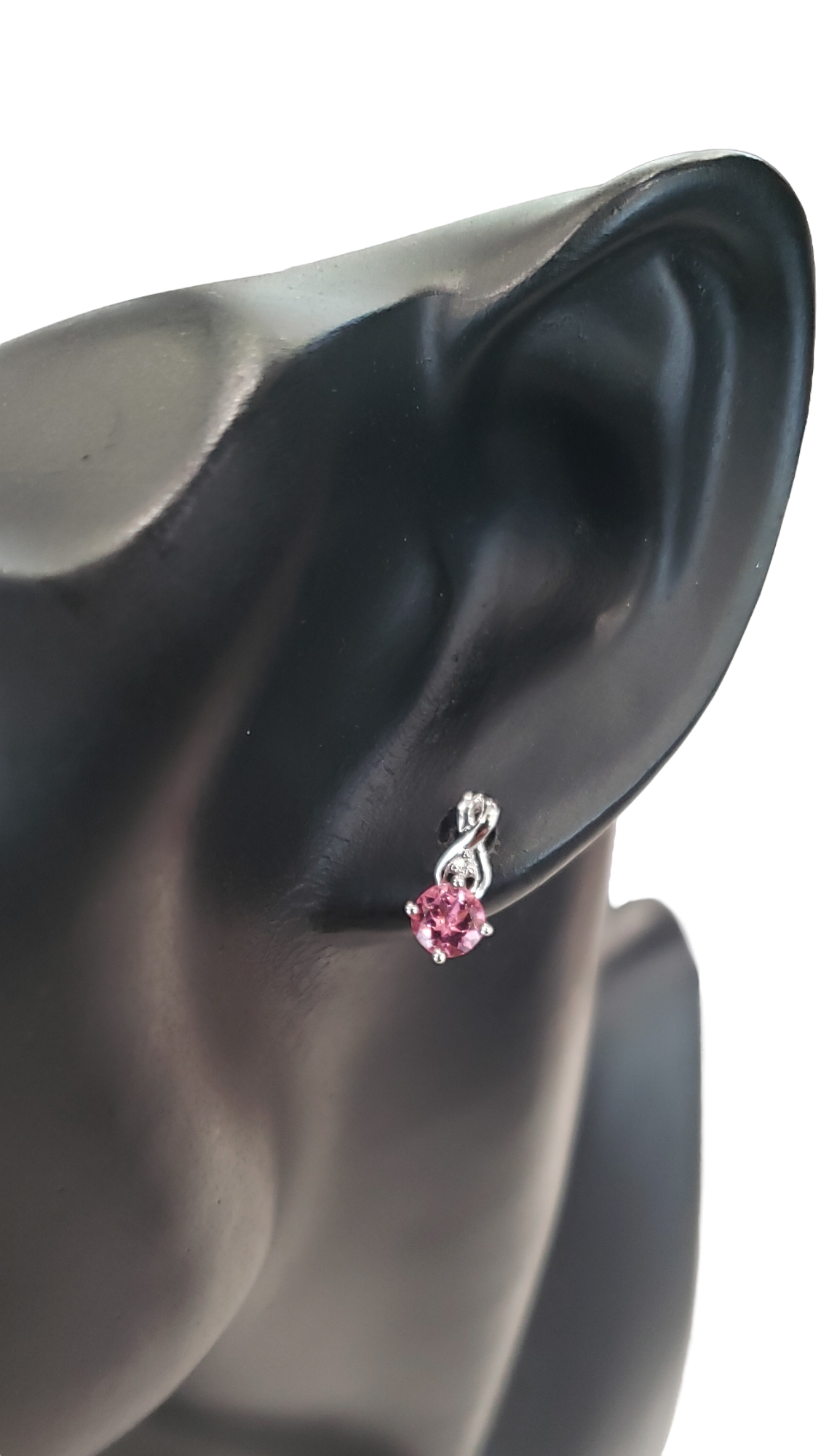 10K White Gold 0.90cttw Pink Tourmaline and 0.012cttw Diamond Stud Earrings with Butterfly Backings