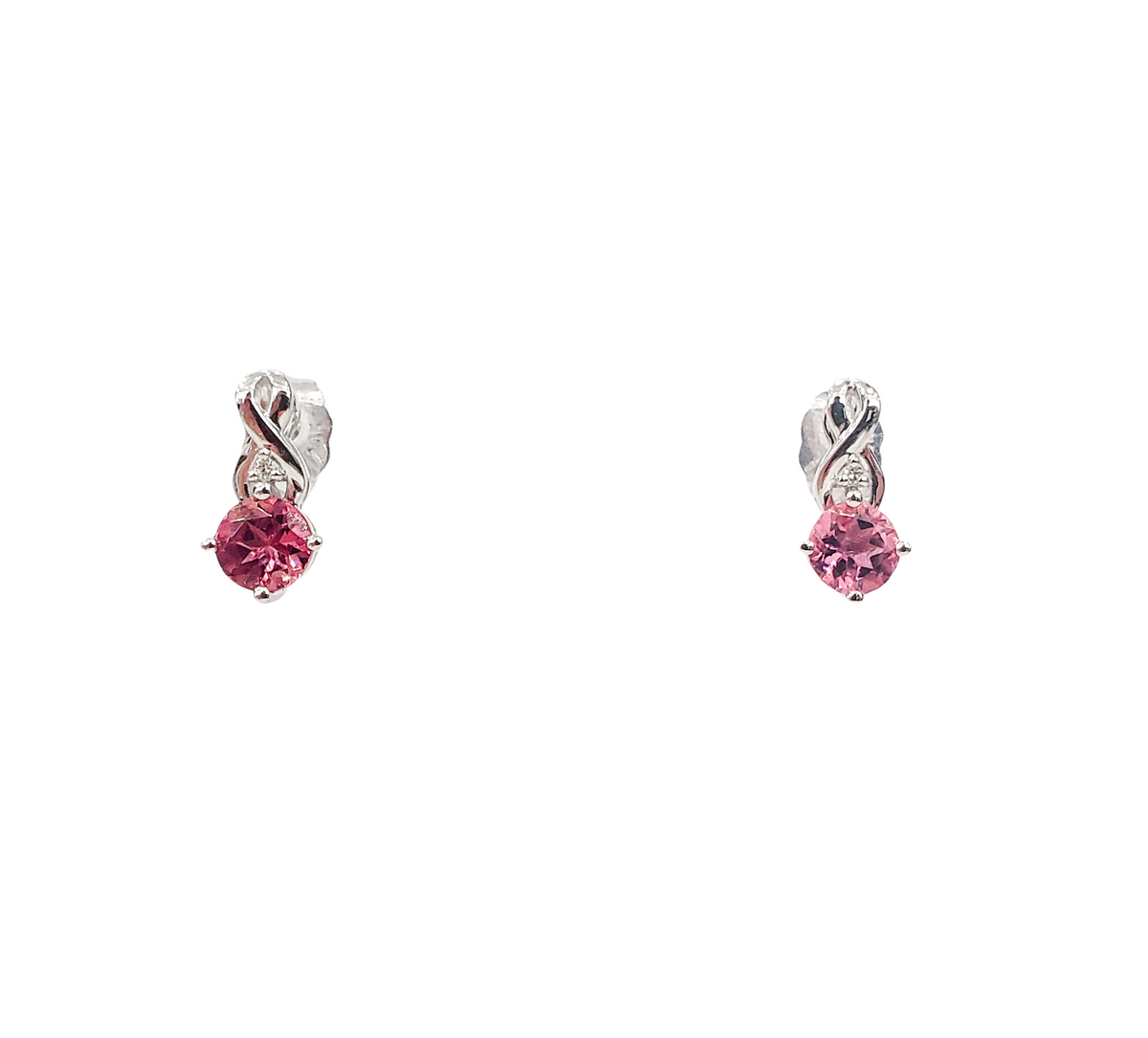 10K White Gold 0.90cttw Pink Tourmaline and 0.012cttw Diamond Stud Earrings with Butterfly Backings