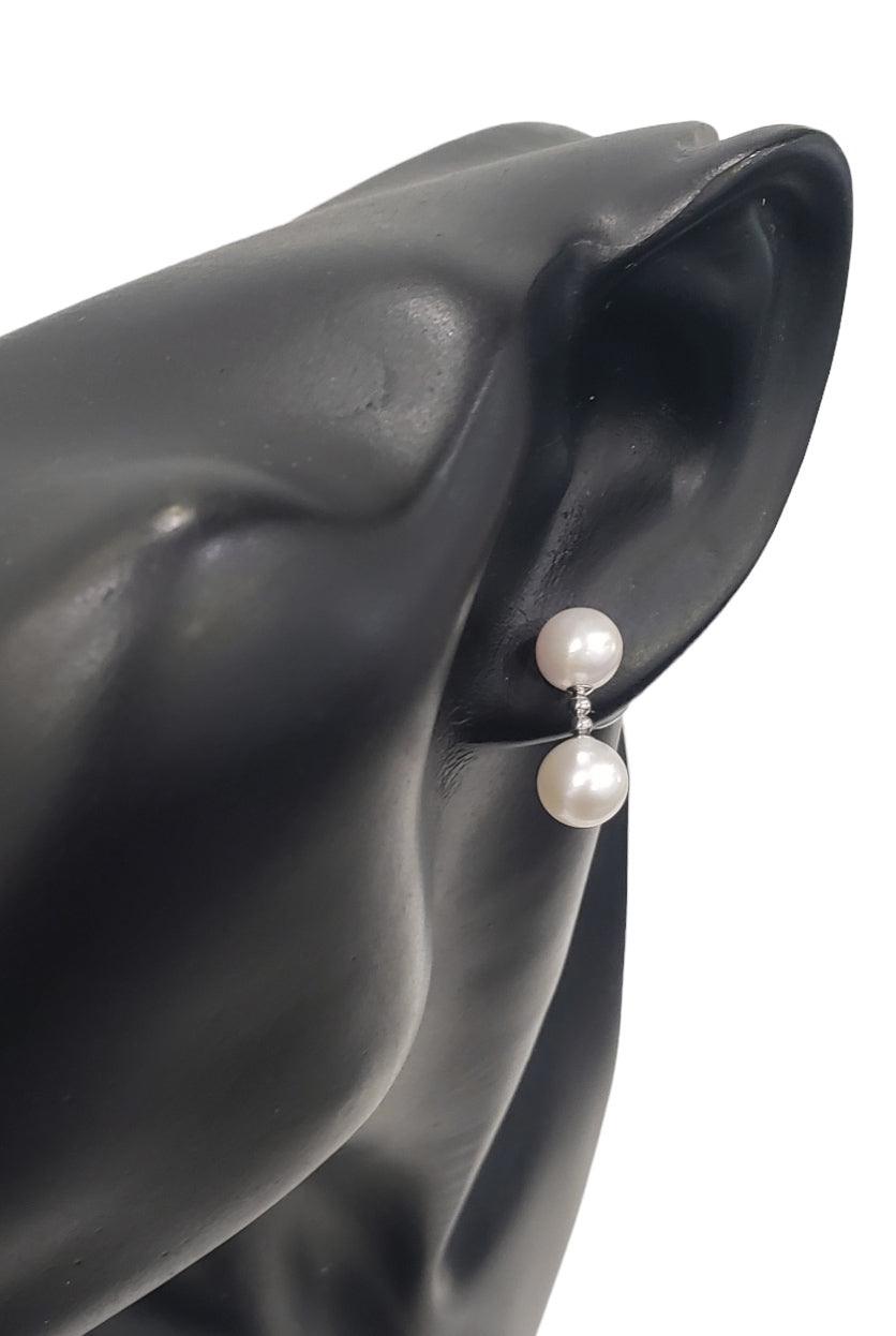 14K White Gold 7-7.5mm Cultured Pearl Dangle Earring