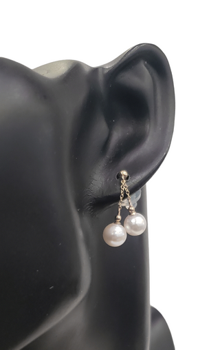 Pendiente de perlas cultivadas de oro amarillo de 14 quilates de 7 a 7,5 mm