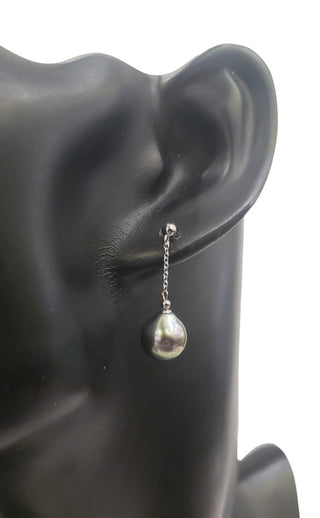 Pendiente colgante de perlas de Tahití de 8,5 a 9,0 mm de oro blanco de 14 quilates