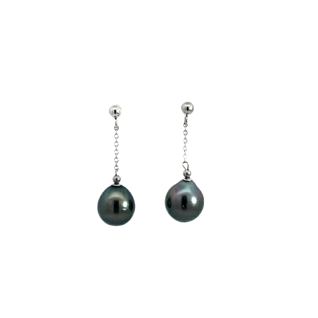 14K White Gold 8.5-9.0mm Tahitian Pearl Dangle Earring