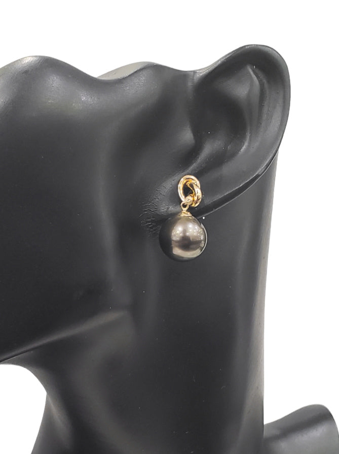 14K Yellow Gold Tahitian Pearl Dangle Earrings with Butterfly Back Closure