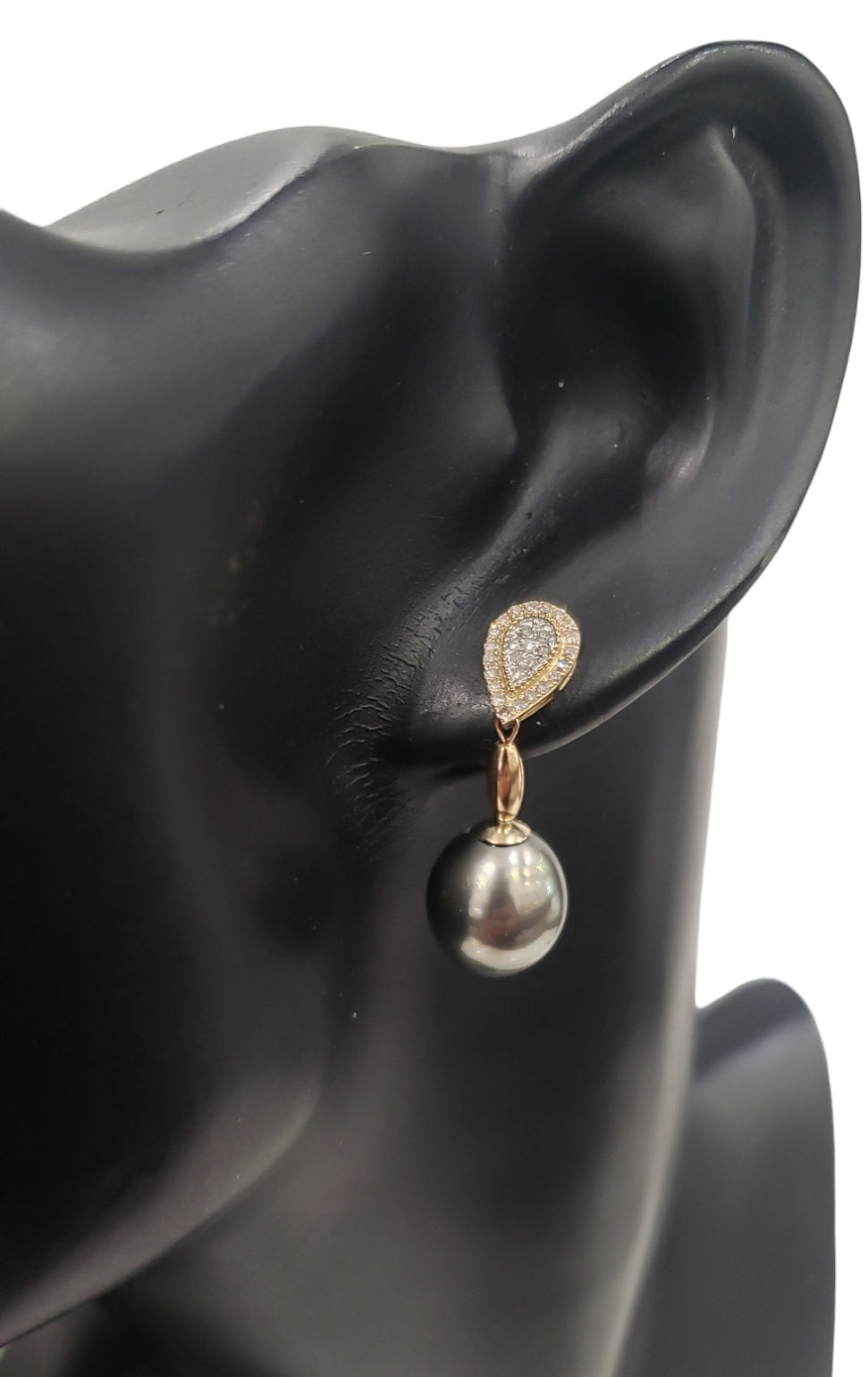 14K Yellow Gold Tahitian Pearl and Diamond Dangle Earrings with Butterfly Back Closure