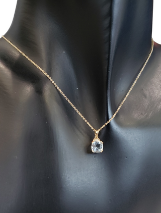 10K Yellow Gold 6.0mm Cushion Cut Aquamarine & 0.01cttw Diamond Pendant - 18"
