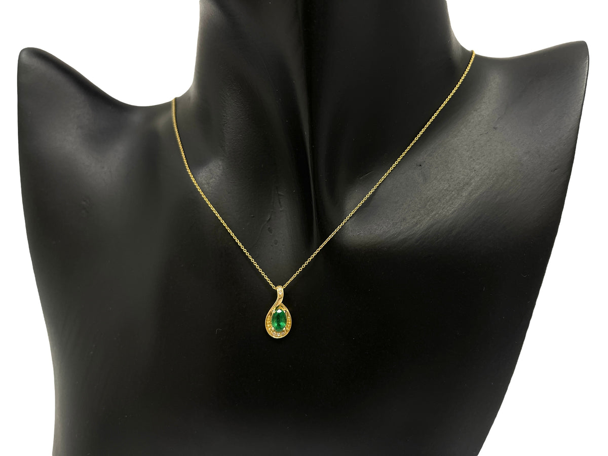 10K Yellow Gold 6x4mm Emerald and 0.03cttw Diamond Pendant, 18&quot;