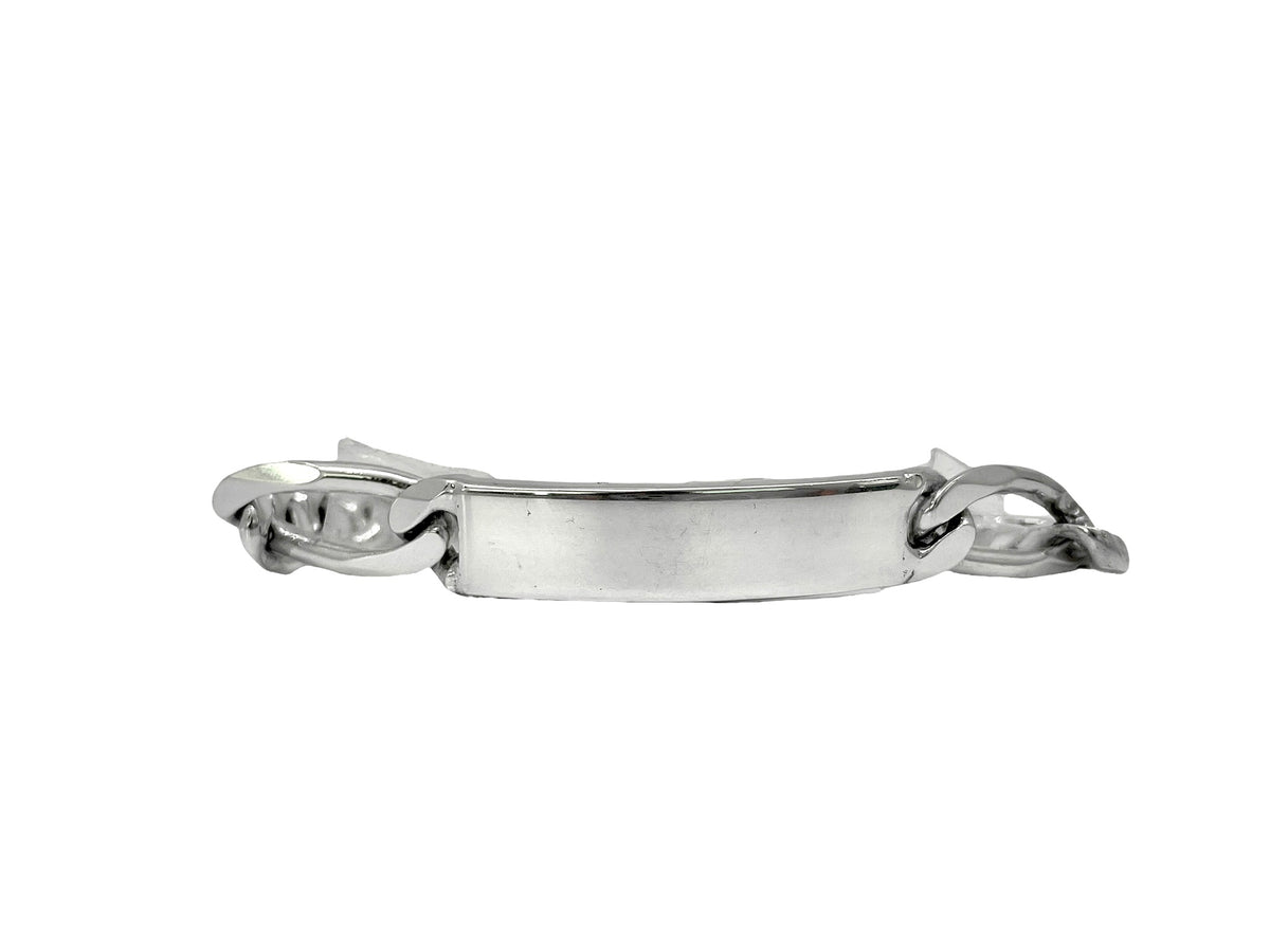 925 Sterling Silver 10.9mm Figaro I.D. Rhodium Plated Bracelet with Lobster Clasp - 9 Inches