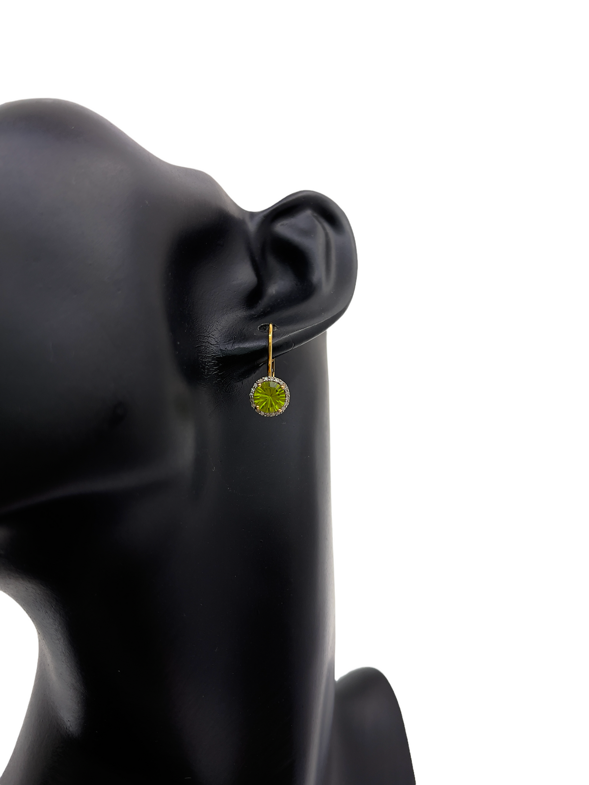 10K Yellow Gold Peridot and Diamond Lever Back Earrings