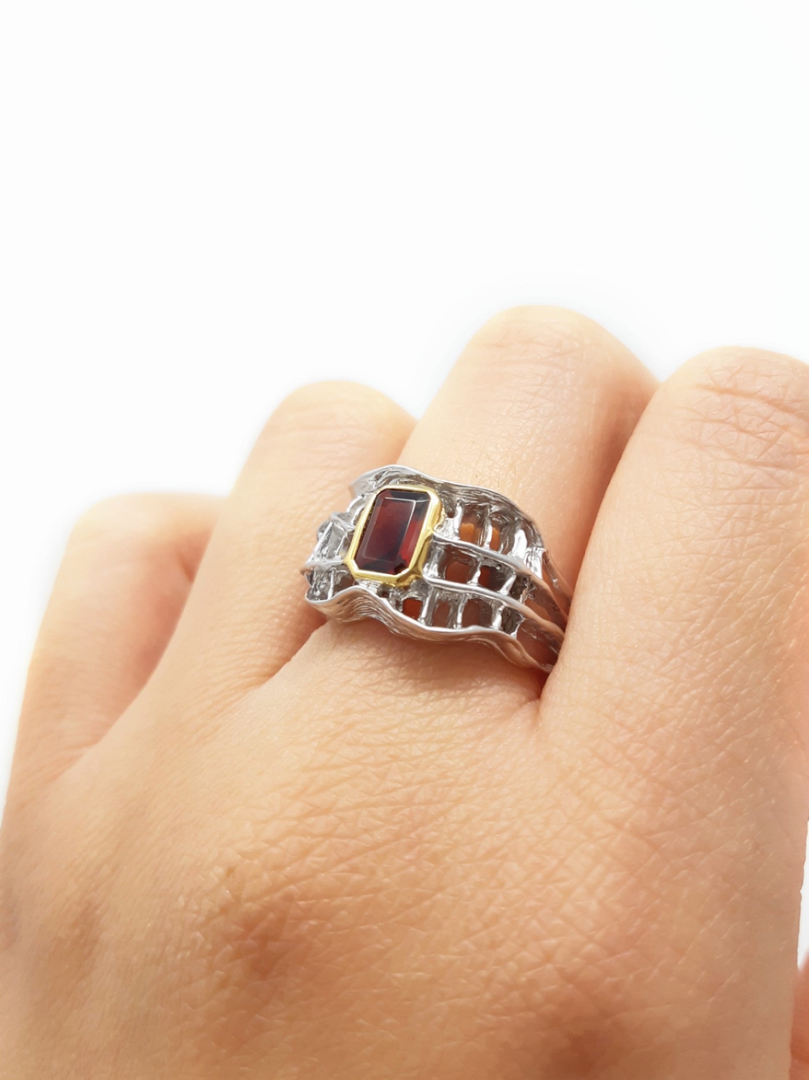 Silver and Garnet Ring